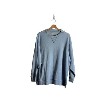 Aerie Mens Large Blue Waffle Knit Thermal Long Sleeve Crew Neck Oversized